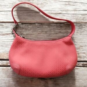 Talbots Coral Colored Small Hobo Fabric Zip Top Woman's Bag Purse Baguette